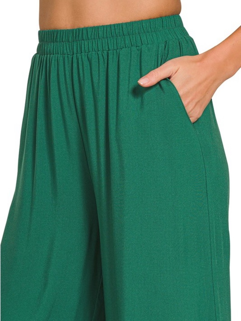 NWT 2 pc Set Zenana Woven Short Sleeve & Long Wide Legs Pants Set black - Picture 5 of 8